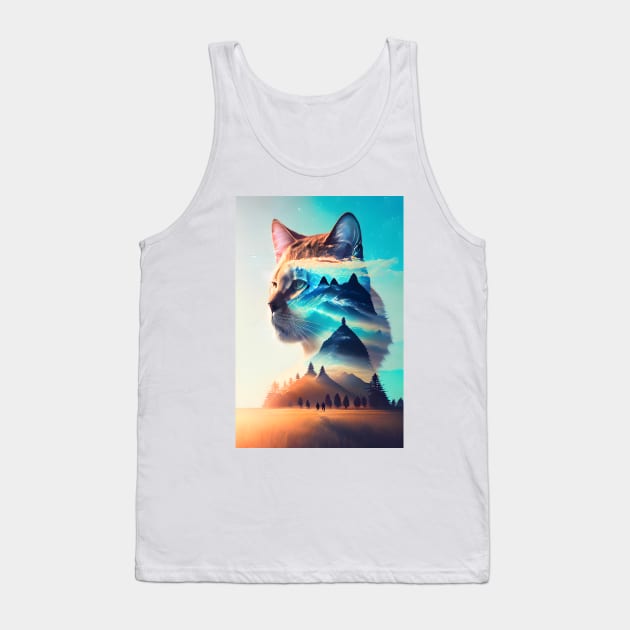 Galaxy Cat Double Exposure - Modern Digital Art Tank Top by Ai-michiart